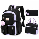 Laptop Backpack 15.6 Inch Elementary Middle High School Bag College Backpacks with Lunch Box Pencil Pouch 3 PCS Set Travel Bookbags for Teens Girls Women Students (Black Purple)