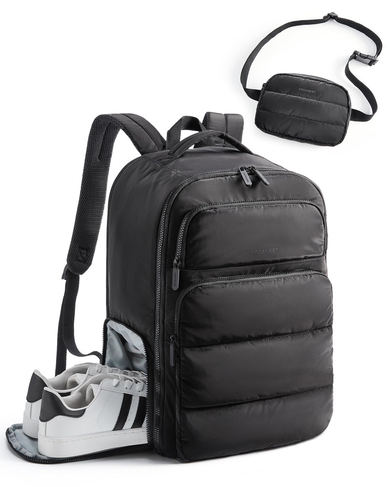 BAGSMART 35L Travel Backpack Women, 17.3 Inch Carry On Backpack Flight Approved, Personal Item Backpack Travel Bag, Water Resistant Casual Daypack, Black