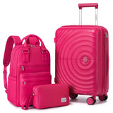 LARVENDER Carry On Luggage Set 22x14x9 Airline Approved, Expandable 20 Inch Carry-On Suitcases With Wheels, Lightweight Luggage Sets 3 Pieces With Backpack, Rose Red