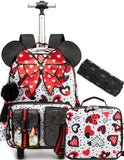 Meetbelify Backpack with Wheels for Girls Rolling Backpack Cute Carry on Backpack Kids Luggage with Lunch Box Pencil Case for Elementary Student