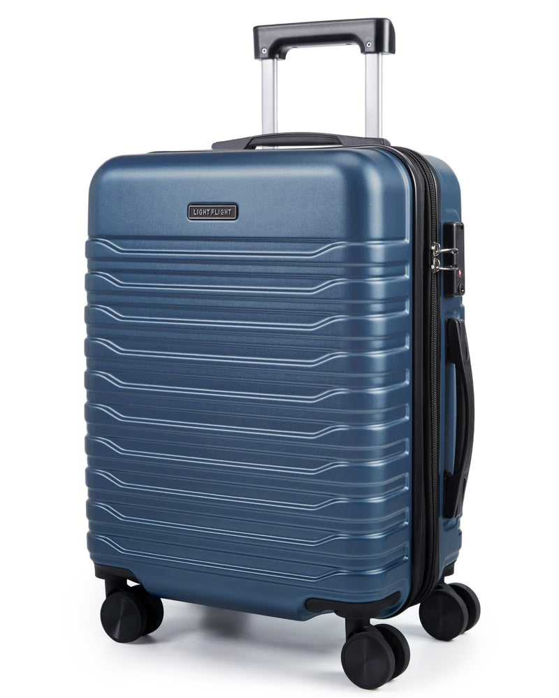 LIGHT FLIGHT Expandable Carry On Luggage 22x14x9 Airline Approved with Double Spinner Wheels, 20 Inch Lightweight Hard Shell Rolling Suitcases with TSA Lock, Blue