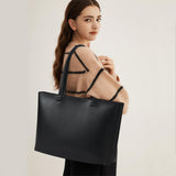 KALIDI Tote Bag Zipper Shoulder Bag Faux Leather Purses for Women Large Casual Handbag Work Dating College, Black