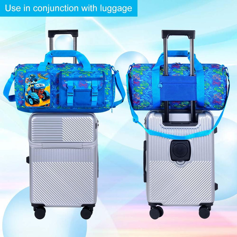 Kids Duffle Bag for Boys, Water Resistant Travel Bag with Separate Shoe Compartment for Sports, Gym, Overnight Weekender - Truck