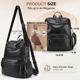 Marvolia PU Leather Backpack Purse for Women Large Fashion Designer Travel Backpack Ladies Shoulder Bag - Black