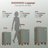 SHOWKOO Luggage Sets 3 Piece Hardside Expandable Suitcase with Double Spinner Wheels Tsa Lock Green (20in/24in/28in)