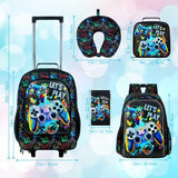 UFNDC 5PCS Kids Luggage for Boys, Game Rolling Suitcase with Wheels, Travel Carry-On for Children Toddler Elementary
