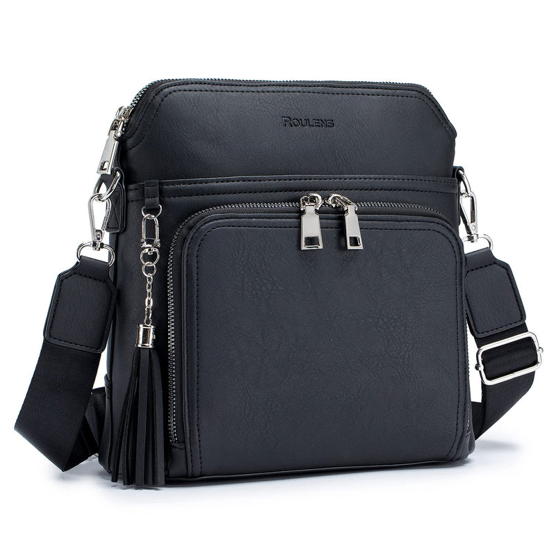 Roulens Crossbody Purse for Women Vegan Leather Medium Crossbody Wallet Bag for Travel Women Shoulder Handbags with Tassel