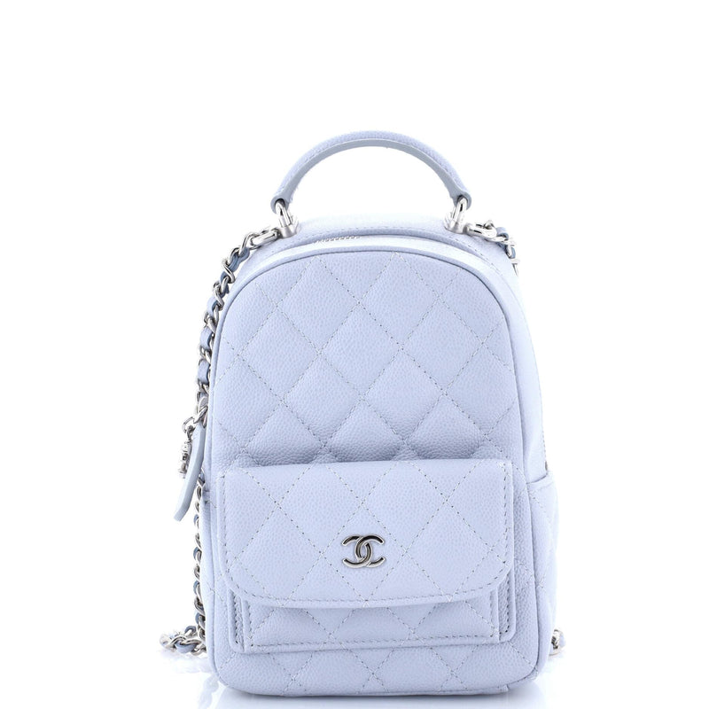 Chanel, Pre-Loved Classic CC Chain Pocket Backpack Quilted Caviar Mini, Blue