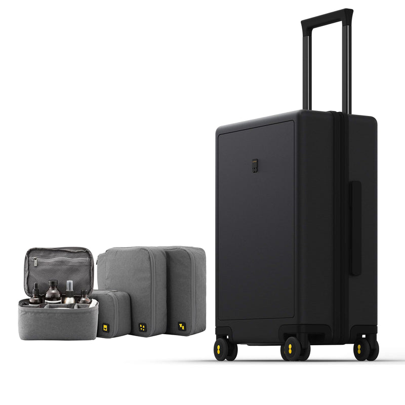 LEVEL8 Luminous Carry on Luggage, 20 Inch Hardside Suitcase Bundle with 4 PC Packing Cubes Organizer Set - Black