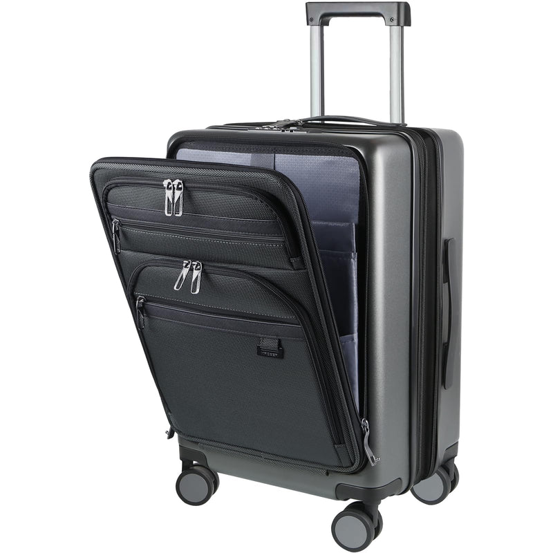 KROSER Hardside Expandable Carry On Luggage 22x14x9 Airline Approved With Front Business Pockets, 20 Inch Suitcases with Wheels, Carry on Suitcase with TSA Lock & USB Port, Steel Grey