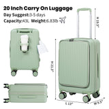 VATILIN 20 Inch Top Opening Carry On Luggage 22x14x9 Airline Approved Expandable With Spinner Wheels & Cup Holder,PC Hard Shell Lightweight Small Shitcase With Tsa Approved For Travel Women Men,Green