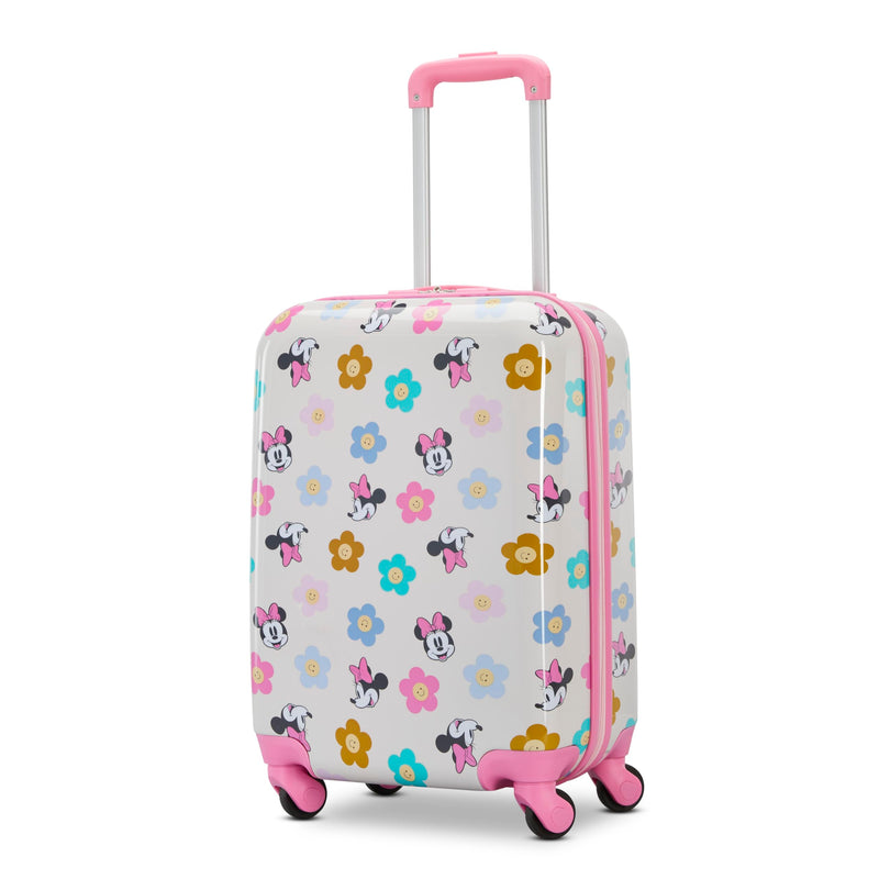 American Tourister Minnie Mouse Carry-On Luggage - Airline Approved, Durable Hardshell with Vibrant Minnie Mouse Design - Roll Confidentially with Spinner Wheels & Colorful Adjustable Handle