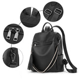 Telena Backpack Purse for Women, PU Leather Anti Theft Travel Purse Shoulder Bags with Tassel Pure Black