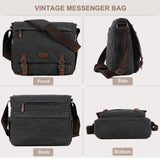 Canvas Messenger Bag for Men Women,Travel Satchel Shoulder bag 15.6 Inch Laptop Bags Business(Black-Upgrade)