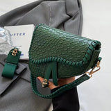 ERWUBA fashion women saddle shoulder bag clutch purse small crossbody satchel handbag woven imitation crocodile leather bag (Green)