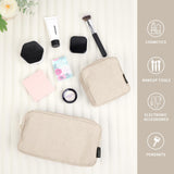 MAGEFY Small Makeup Bag for Purse Mini Cosmetics Bag Corduroy Cute Cosmetic Pouch for Women with Slip-in Pockets (Beige)