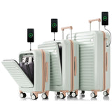 Hardshell Luggage Sets 3 Piece with Spinner Wheels, Green Luggage Set with TSA Lock, Carry on Suitcase with USB Port, Cup Holder, Front Pocket, Lightweight, 20