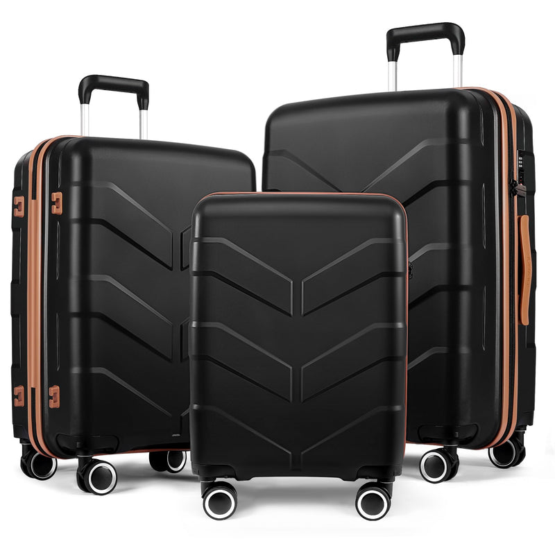 TILYMOL Luggage Sets 3 Piece with Spinner Wheel, Hardside Suitcase Set with TSA Lock, Expandable Lightweight Travel Luggage for Men and Women, Black