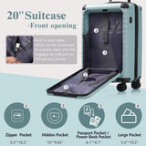 Merax Luggage Sets 3 Piece Front Opening, Hardside Lightweight Carry on Suitcase with Cup Holder USB Port,Durable Expandable Luggage with Bags Spinner Wheels and TSA Lock,Light Blue