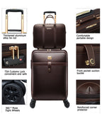 feilario 2Pcs Leather Business Spinner Wheel Luggage Waterproof Carry-On Suitcase with TSA Lock - Capacity 36-55L