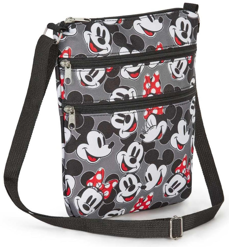 Disney Crossbody Bag Mickey & Minnie Mouse All Over Print Travel Passport (Grey)