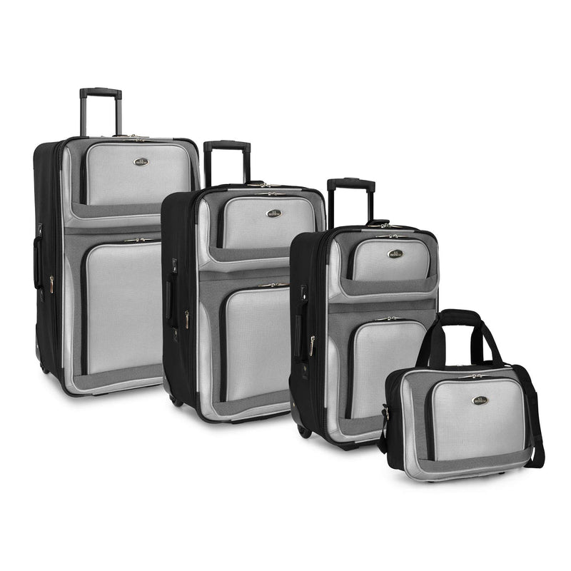 U.S. Traveler New Yorker Lightweight Expandable Rolling Luggage, Charcoal, 4-Piece Set