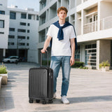 KYME 24-Inch Medium Luggage with Dual 360° Spinner Wheels Hardshell Checked TSA Approved Suitcase for Lightweight Travel (Black, 24" Checked)