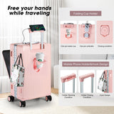MRPLUM Front Pocket Carry On Luggage,Aluminum Frame PC Hardside Spinner Wheel Suitcase with TSA Lock,Cup Holder,Phone Holder&USB Charging Port,Pink(1 Piece)