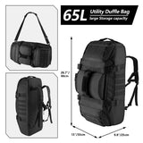 Hannibal Tactical 65L Large Duffle Bag, 3-in-1 Tactical Backpack MOLLE Pack for Sports, Gym, Outdoor, Black