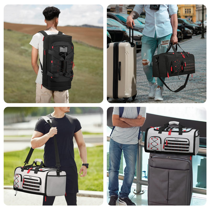 Bosstin Gym Bag for Men & Women, 45L Travel Duffle Sports Duffel Bag Gym Weekender Overnight Backpack with Shoe Compartment (Grey)
