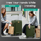 Joyway 20 Inch Carry on Luggage with Front Pocket, PC Hardshell Carry-on Suitcase with USB Port and Cup Holder, 21.5x14.2x9 Airline Approved, Luggage with Spinner Wheels and TSA Lock(Dark Green)