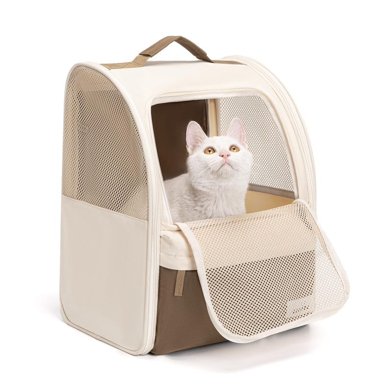 wakytu Cat Carrier Backpack,Steel Wire Frame More Stable,600D Wear-Resistant Oxford Fabric, Dog Carrier Cat Backpacks Suitable for Travel,Beige