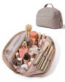 BAGSMART Travel Makeup Bag for Women, Portable Fold-down Cosmetic Case, Puffy Padded Make Up Organizer Pouch, Water-resistant Toiletry Bag for Toiletries, Brushes (Brown)