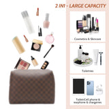 kancehinage Checkered Makeup Bag, 2 Pcs Portable Leather Cosmetic Bag, Travel Toiletry Bag for Women, PERFECT for Christmas, Birthdays, Valentine’s Day