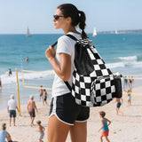 Quteprint Mesh Gym Swimming Bags for Men & Women, Black Buffalo Plaid Large Drawstring Backpack with Dry-Wet Pocket, Lightweight Gym Bag for Sports, Travel, Beach, Workout Gear