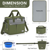 Taihoyin Dog Travel Bag for Pet Kit for Supplies with 2 Food Storage Containers 2 Collapsible Bowl 1 Feeding Mat 1 Dog Treat Pouch 7-Piece Set Perfect Road Trips Camping Weekend Doggy Gift Olive Green