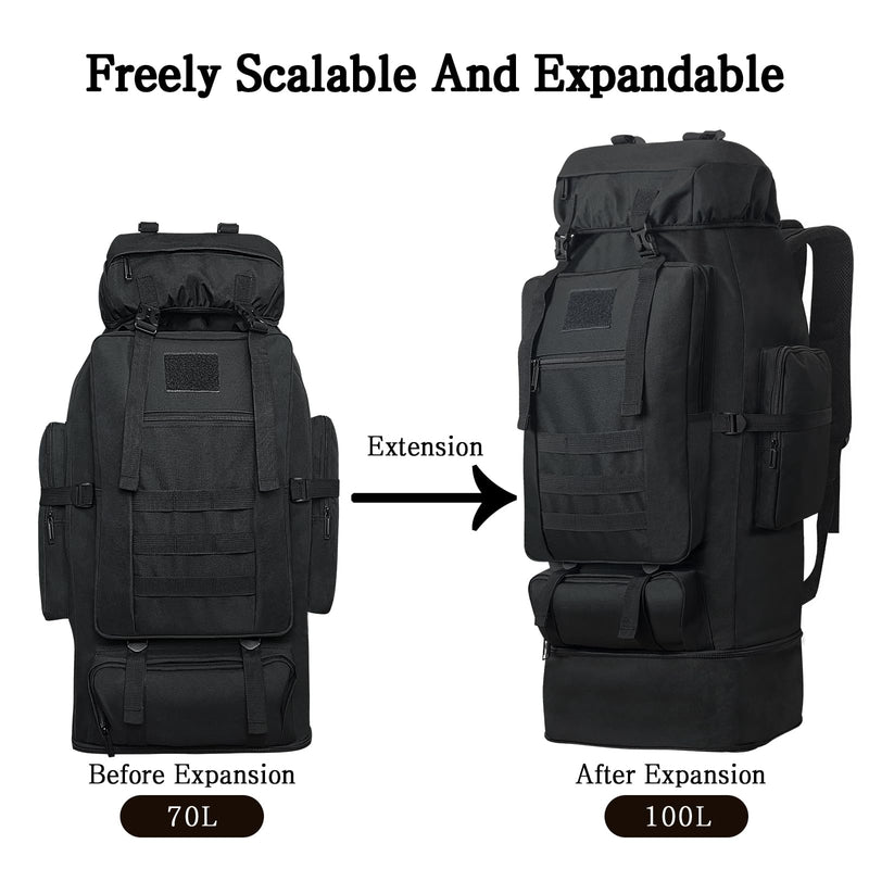 Lizbin 100L Camping Hiking Backpack, Military Tactical Backpack Molle Rucksack, Extra Large Hiking Daypack, Water Resistant Hiking Bag, Outdoor Sports Backpack, Adjustable Sport Bag (Black)