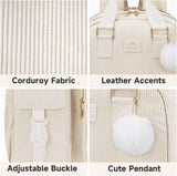 MATEIN Backpack for Teen Girls, 15.6 Inch Cute Corduroy Laptop Backpack Aesthetic College School Bookbag with Luggage Strap, TSA Lightweight Soft Kawaii Travel Backpacks for Women Nurse, Beige