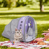 Cat Backpack Carrier Back Expandable Bubble Pet Carrier Backpack for Large Cat, Kitten and Dog, Designed for Hiking, Travelling and Outdoor Use (Back Expandable-Purple)