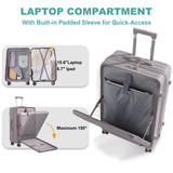 Gets Carry on Luggage Airline Approved,20 Inch Abs+Pc Hardshell Spinner Luggage With Cup Phone Holder and USB Charger,Front Pocket Durable Suitcase for Women Men-Grey