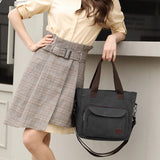 Women's Canvas Top Handle Handbag Stylish Multi-pocket Shoulder Tote Purse Work Crossbody Bags (Black) One Size