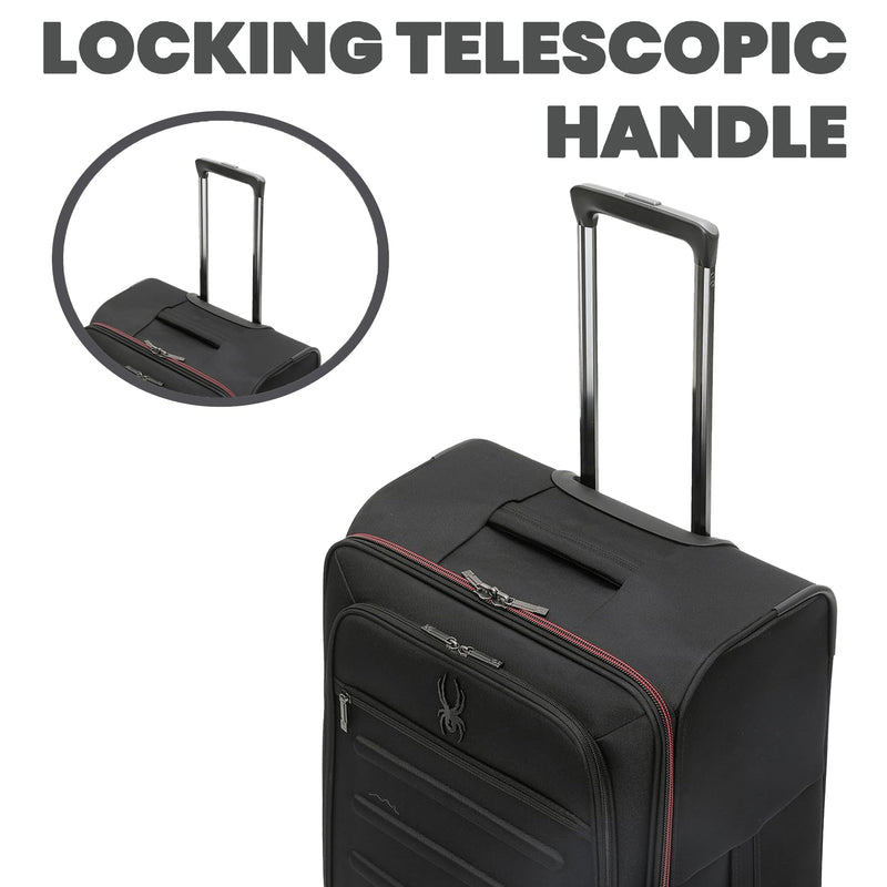 Spyder Pivot Expandable Softside Spinner Checked Luggage with 360° Spinner Wheels (Black, 3-Piece Set)