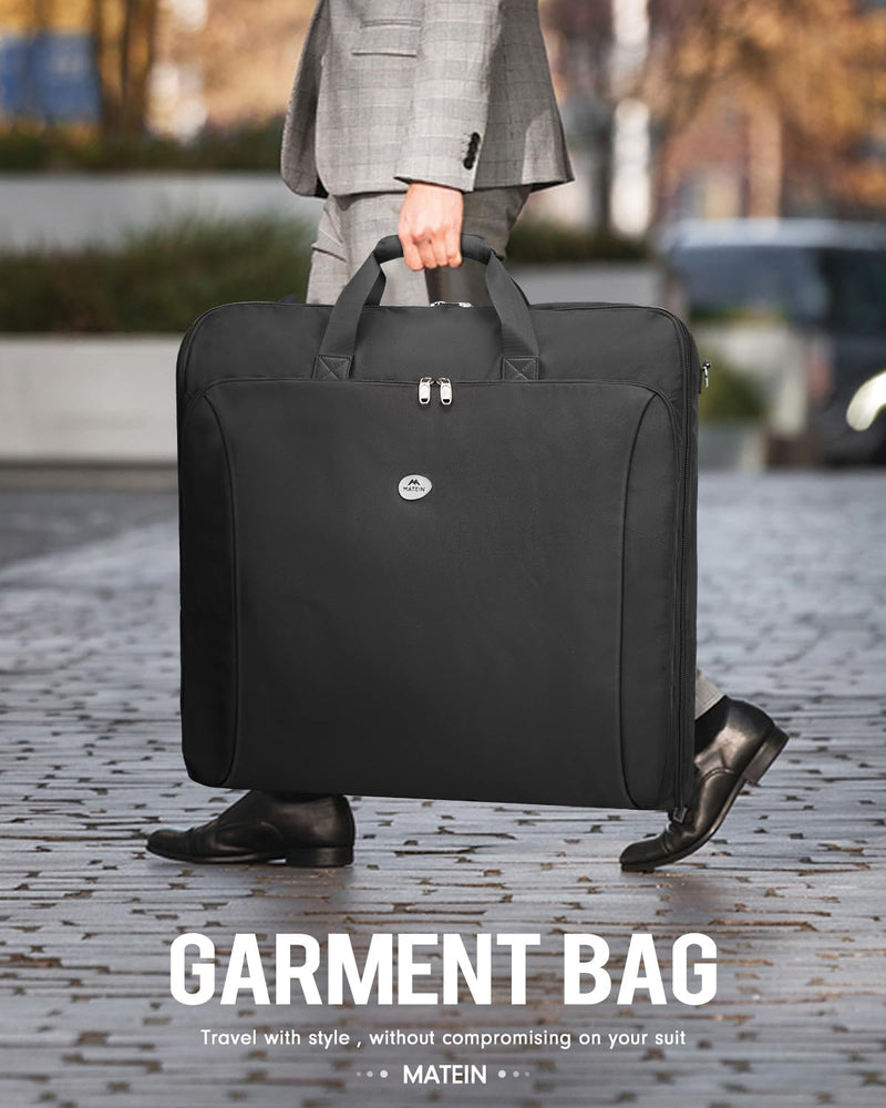 MATEIN Garment Bags for Travel, Large Double Layer Suit Bag Up to 6 Suits with Shoulder Strap, Foldable Carry On Garment Luggage for Hanging Clothes, Convertible Business Suitcase for Men Women, Black