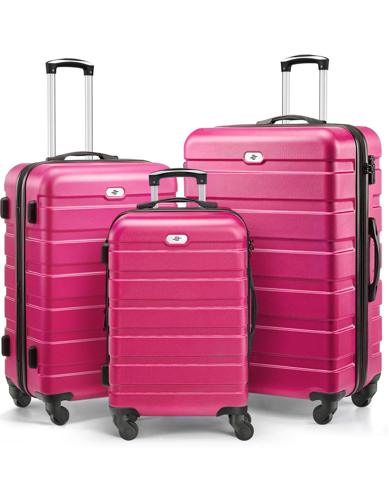 Suitour Luggage 3 Piece Sets Hard Shell Luggage Set with Spinner Wheels, TSA Lock, 20 24 28 inch Travel Suitcase Sets,Rose Red