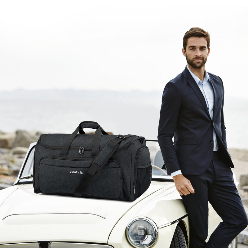 Hanke 20 Inch Carry On Luggage and Convertible Duffle Bag Luggage Bag,Top Opening Hard Shell Suitcases with Spinner Wheels for Travel, Black
