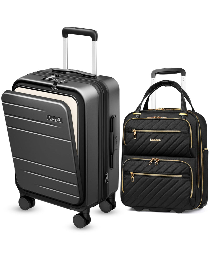 LUGGEX Carry On Luggage 22x14x9 Set Airline Approved, UDK+FLO5 Lightweight Under seat and Carry On Combo (UX-FX-Core, Set)