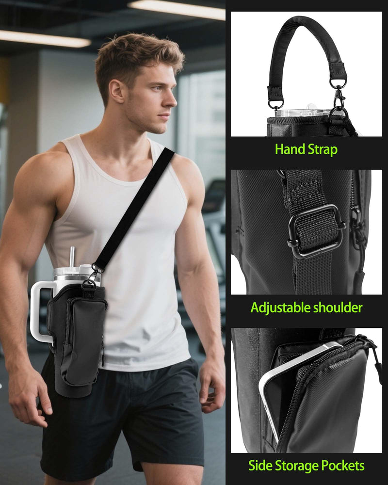JACZZO Magnetic Gym Bag for Men and Women, Magnetic Water Bottle Holder for Stanley, Small Gym Bag, Gym Gifts for Women and Men (Black, <30 OZ)