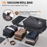 Fanwoli Vacuum Rolling Travel Backpack, Carry On Luggage with TSA Lock & Anti Theft Zipper, 70L Expandable Airback with Compression Pump, Waterproof Laptop Bag Ideal for Flight & Business,Grey