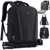 SDYSM Camera Backpack, Hardshell DSLR/SLR Camera Bag with Lens Pouch & 15.6" Laptop Compartment Waterproof Camera Case with Rain Cover Photography Backpack Compatible for Canon/Nikon/Sony/Drone Black