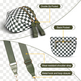 idoltimes Checkered Crossbody Bag,Nylon Bum Bags for Women Crossbody,Spacious Sling Bag Purse Fanny Packs with Shoulder Strap